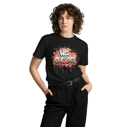 AfroDrip 'We Outside' Unisex Premium T-Shirt in black, front view showing the 'We Outside' graphic print