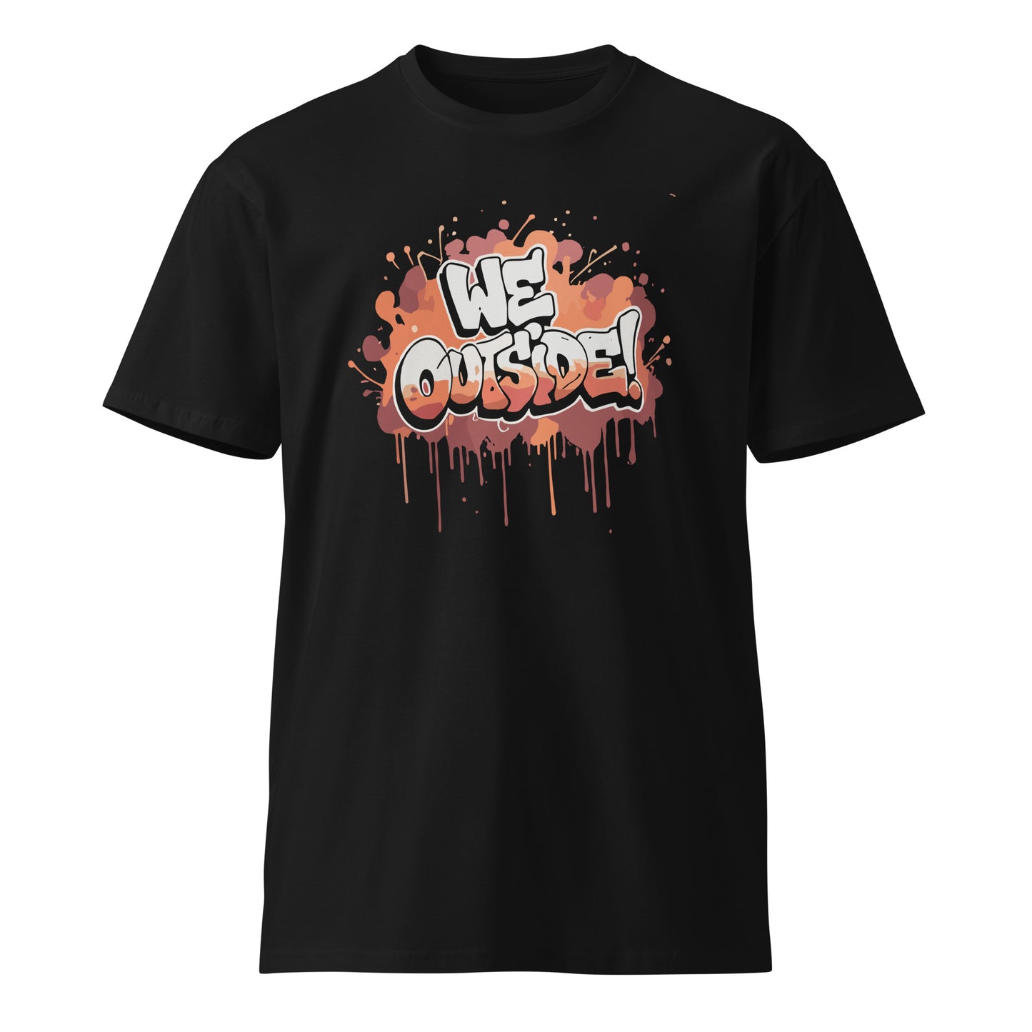AfroDrip 'We Outside' Unisex Premium T-Shirt in black, front view showing the 'We Outside' graphic print