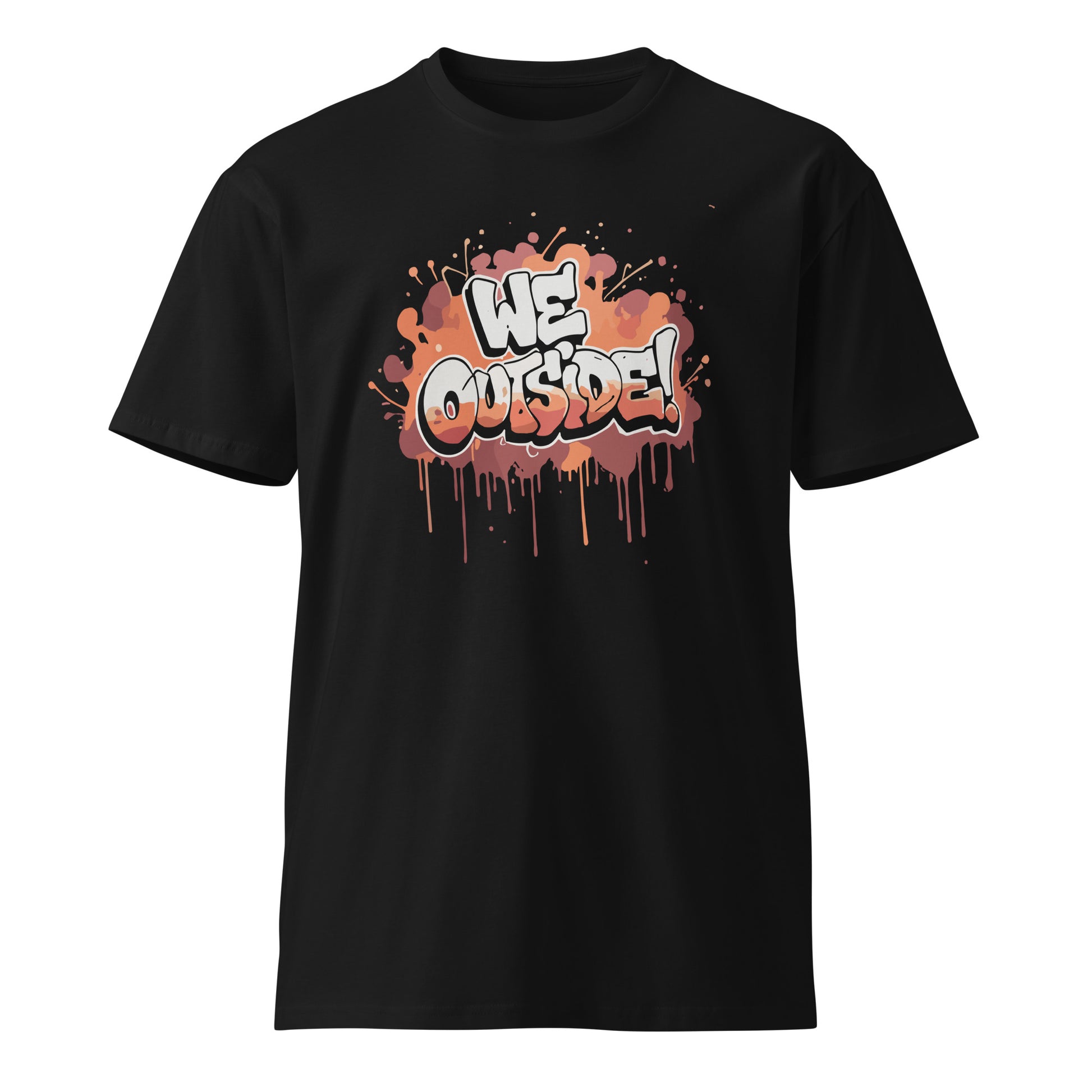 AfroDrip 'We Outside' Unisex Premium T-Shirt in black, front view showing the 'We Outside' graphic print