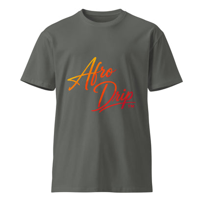 AfroDrip Unisex Premium T-Shirt in black with bold 'Big Energy' graphic print, lifestyle or styled front view
