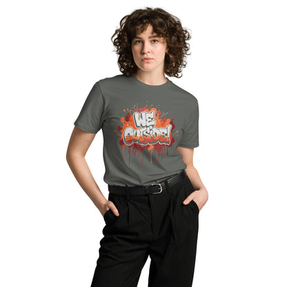 AfroDrip 'We Outside' Unisex Premium T-Shirt in black, front view showing the 'We Outside' graphic print