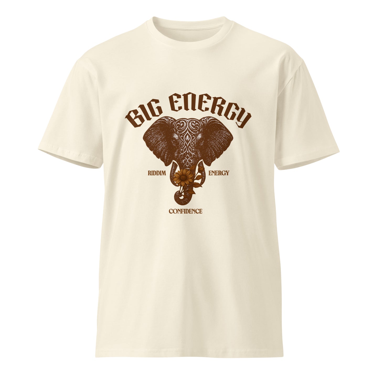 AfroDrip Big Energy Unisex Premium T-Shirt lifestyle front view showing graphic print with bold 'Big Energy' Afrobeats-inspired design