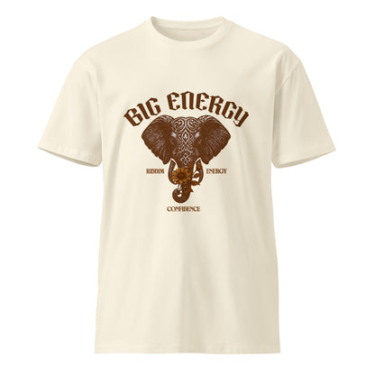 AfroDrip Big Energy Unisex Premium T-Shirt lifestyle front view showing graphic print with bold 'Big Energy' Afrobeats-inspired design