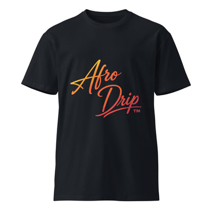 AfroDrip Unisex Premium T-Shirt in black with bold 'Big Energy' graphic print, lifestyle or styled front view