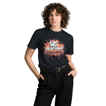 AfroDrip 'We Outside' Unisex Premium T-Shirt in navy blue, front view showing the 'We Outside' graphic print