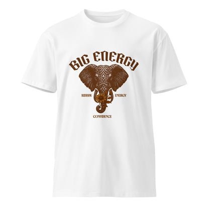 AfroDrip Big Energy Unisex Premium T-Shirt in white, flat-lay front view showing the graphic print