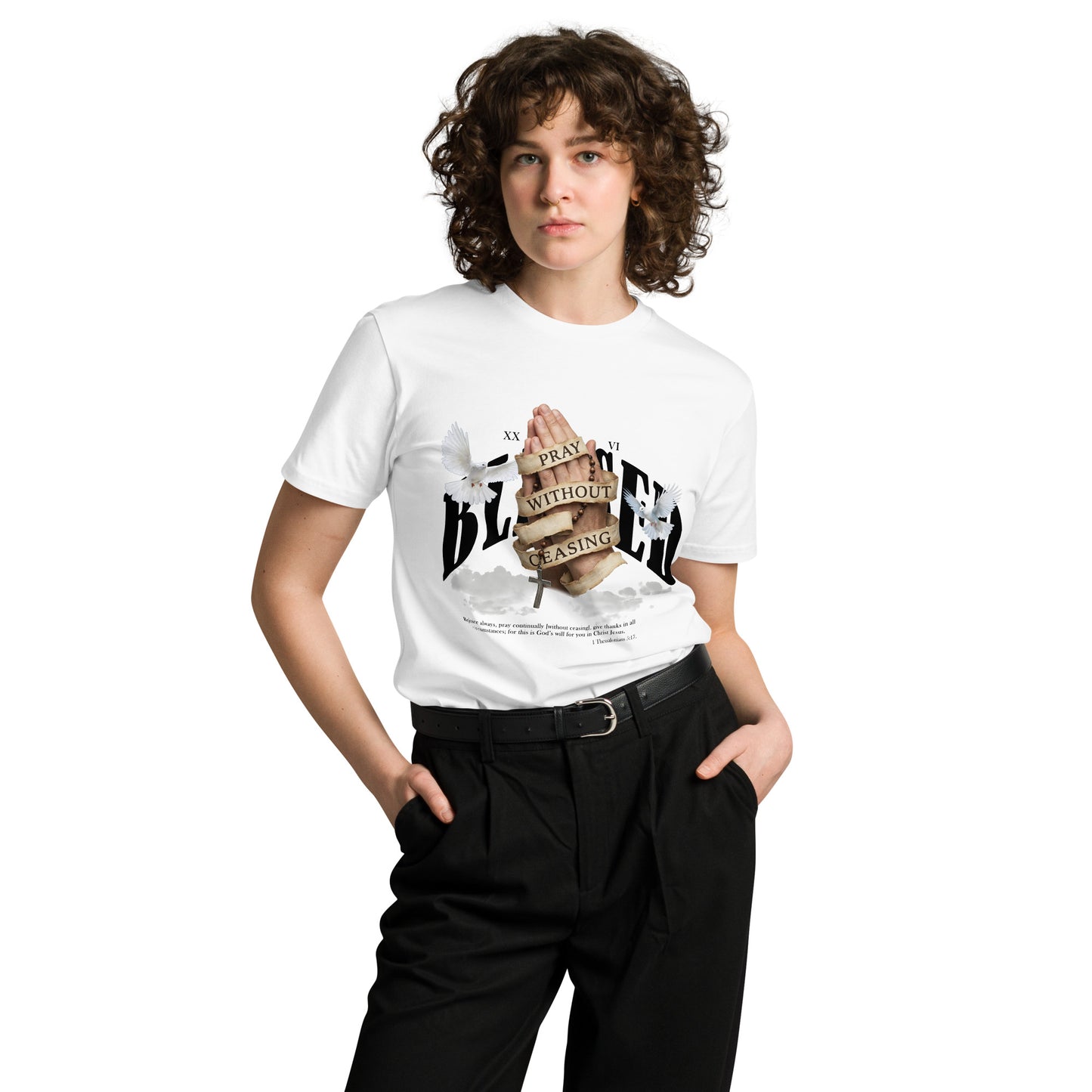 Blessed praying hands doves Christian streetwear tee