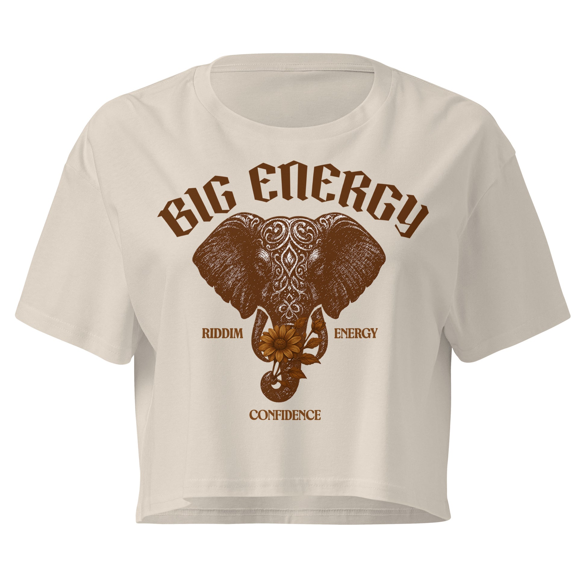 AfroDrip 'Big Energy' Women's Crop Top illustrated mockup showing the graphic print design and cropped silhouette