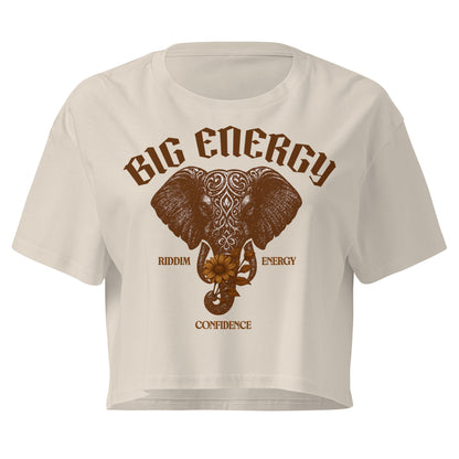AfroDrip 'Big Energy' Women's Crop Top illustrated mockup showing the graphic print design and cropped silhouette