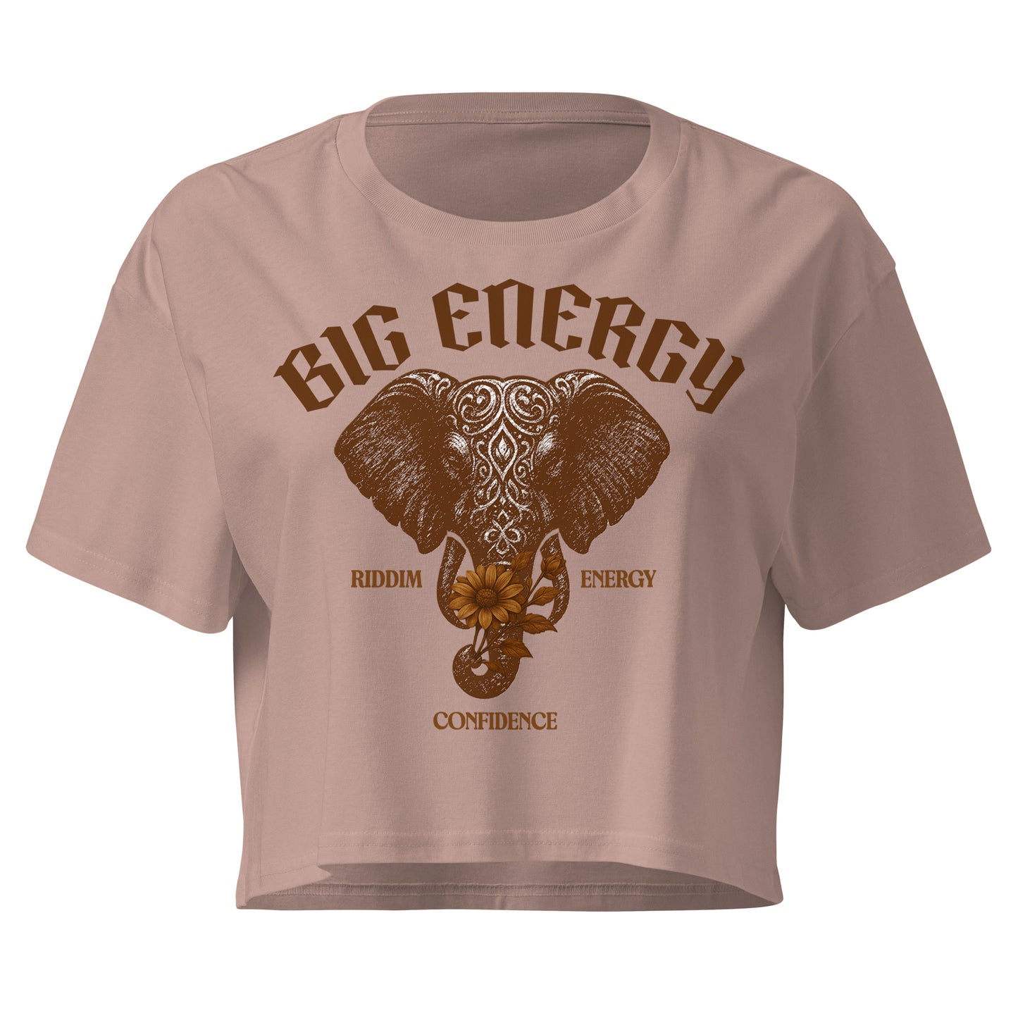 AfroDrip 'Big Energy' Women's Crop Top in hazy pink, front view showing the graphic print and cropped cut