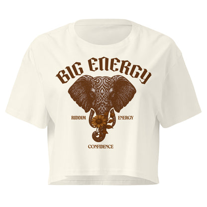 AfroDrip 'Big Energy' Women's Crop Top illustrated mockup showing the graphic print design and cropped silhouette