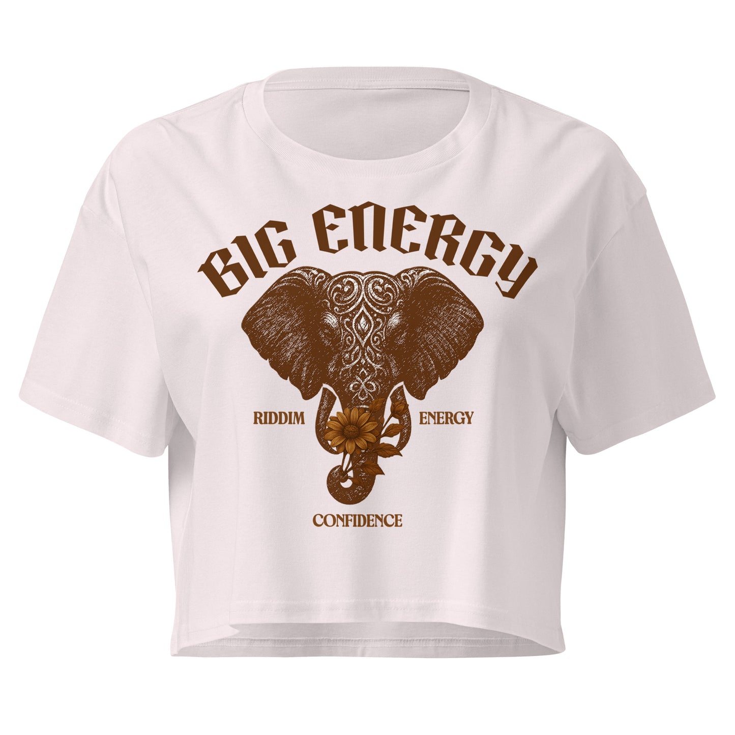AfroDrip 'Big Energy' Women's Crop Top illustrated mockup showing the graphic print design and cropped silhouette
