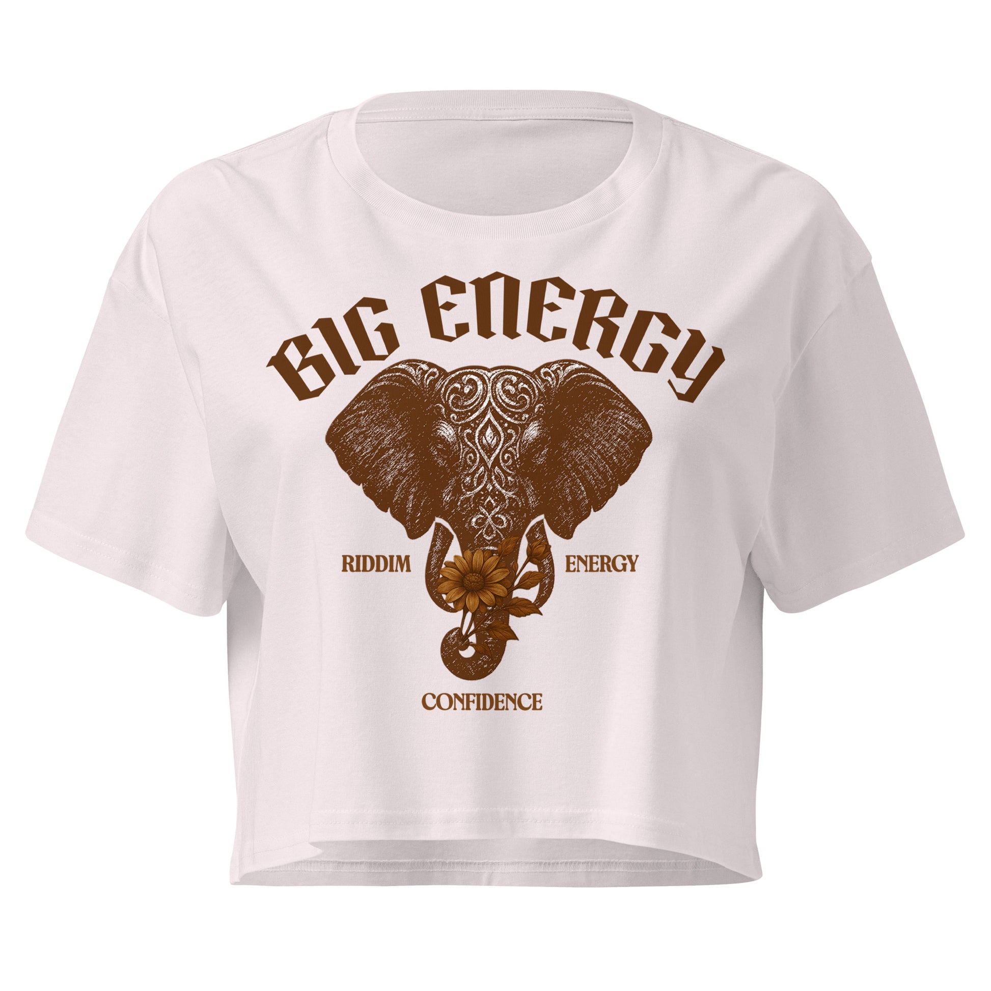 AfroDrip 'Big Energy' Women's Crop Top illustrated mockup showing the graphic print design and cropped silhouette