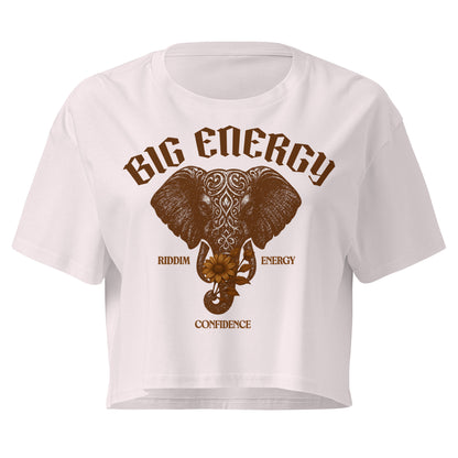 AfroDrip 'Big Energy' Women's Crop Top illustrated mockup showing the graphic print design and cropped silhouette