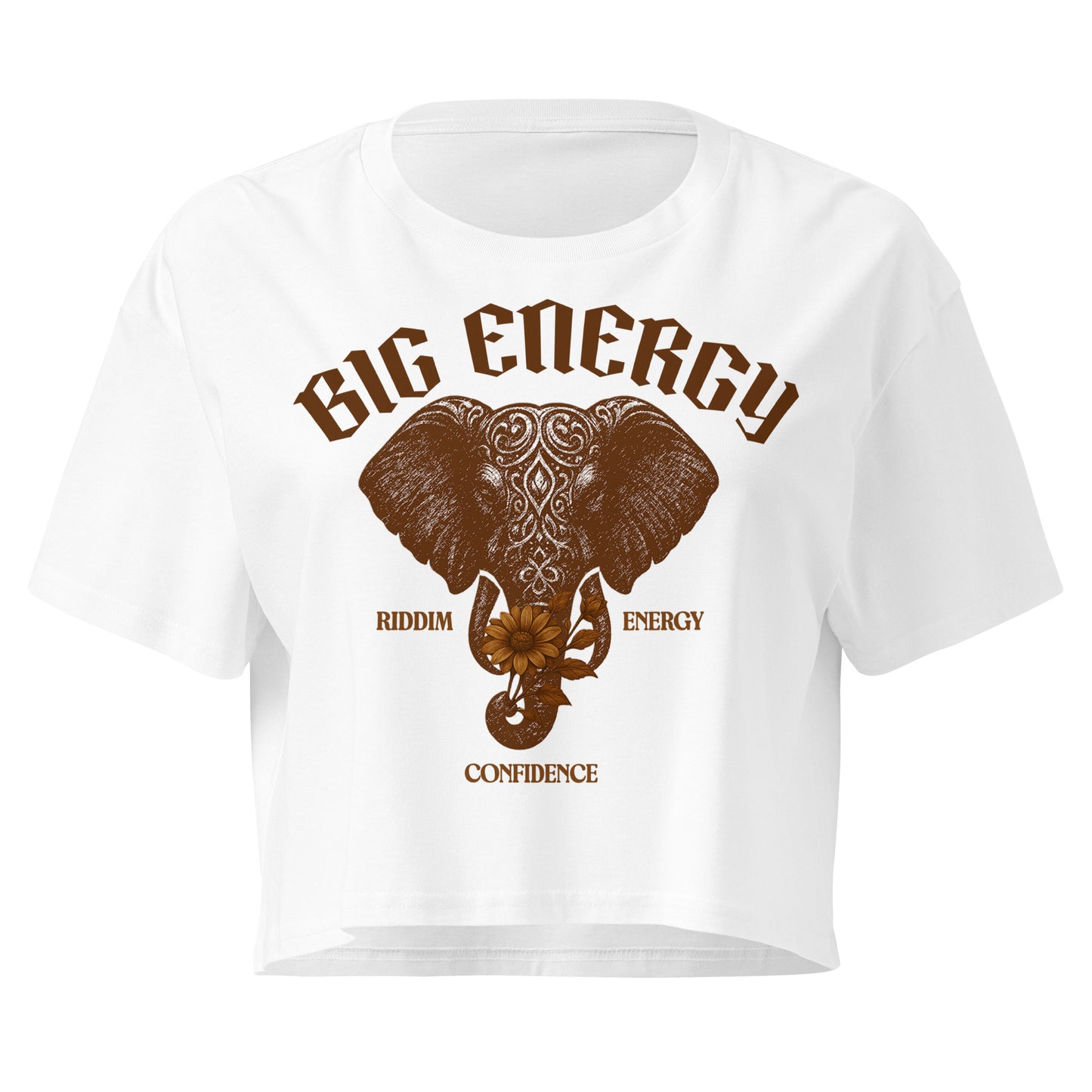 AfroDrip 'Big Energy' Women's Crop Top illustrated mockup showing the graphic print design and cropped silhouette