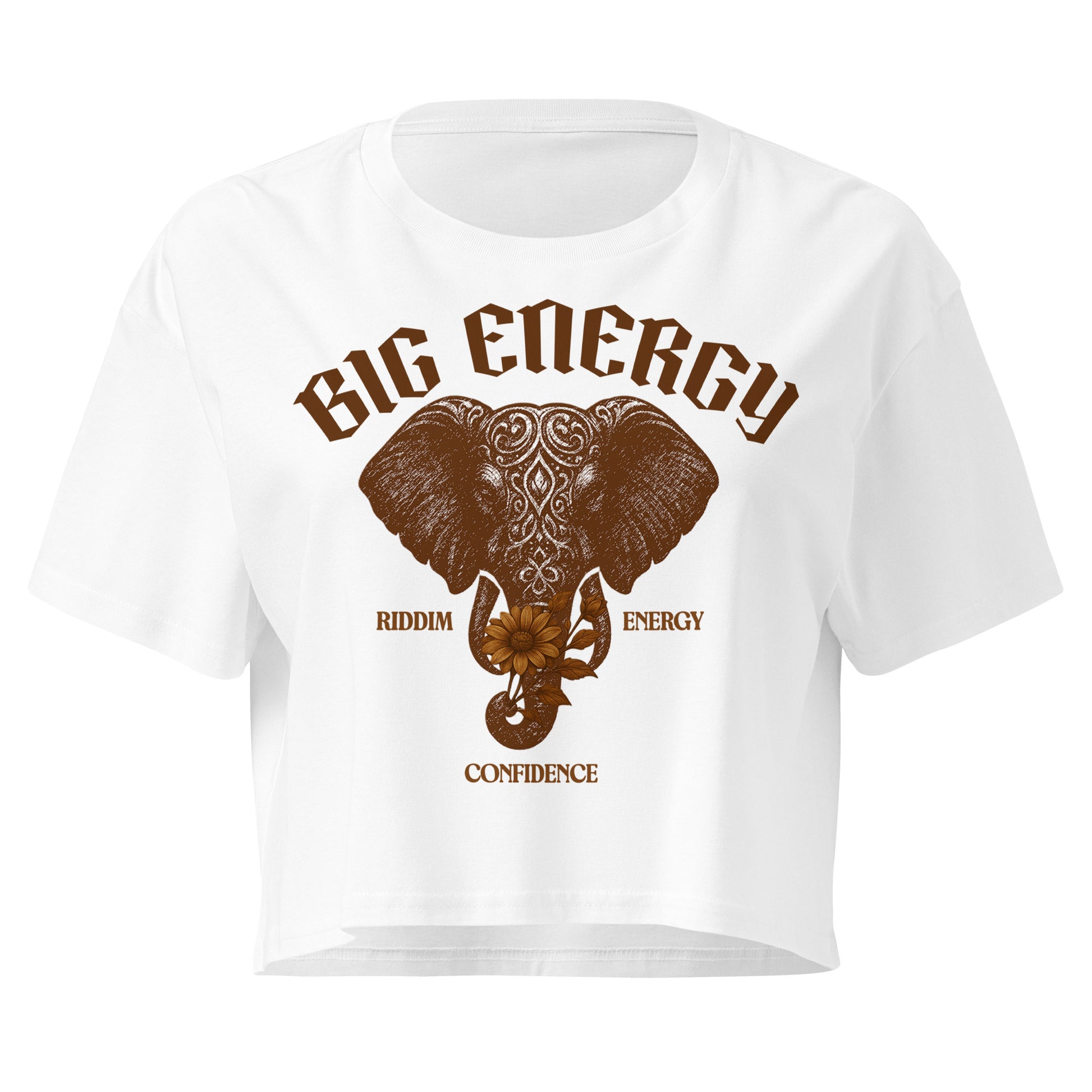 AfroDrip 'Big Energy' Women's Crop Top illustrated mockup showing the graphic print design and cropped silhouette